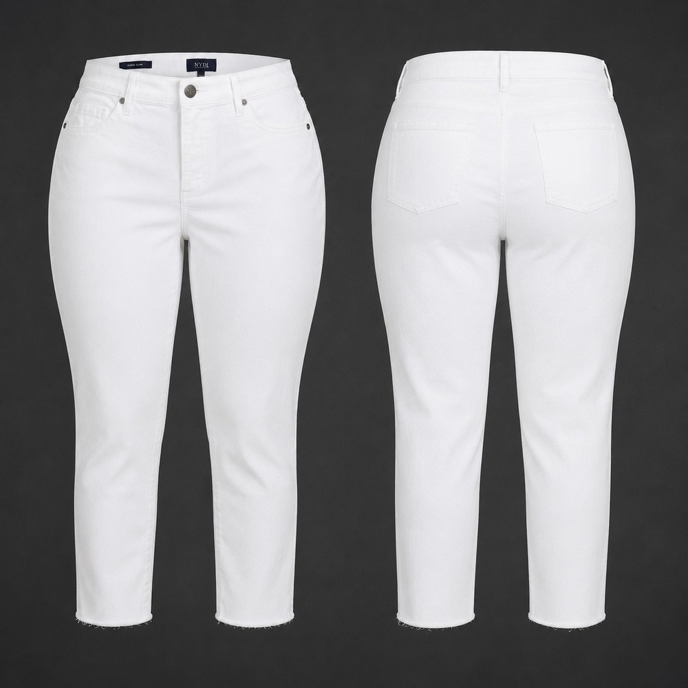 White Straight Leg Jeans Womens Plus 16W Raw Hem Coastal Chic‎ Stretch Crop